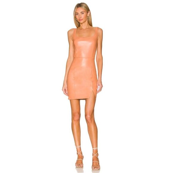 NWT N:Philanthropy Nuevo Vegan Leather Mini Dress in Camel in Size Medium - Picture 1 of 12